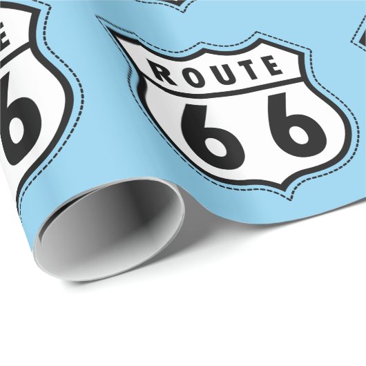 Baby Blue Route 66 teken Cadeaupapier (Rol Hoek)