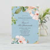 Baby Blue Roze Lily Bridesmaids Luncheon Invites (Staand voorkant)