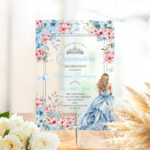 Baby Blue Roze Zilveren Bloem Vlinder Quinceañera