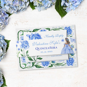 Baby Blue Rozen Princess Butterfly Quinceañera Uitnodigingen Wikkel