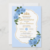 Baby Blue Rozen White en Gold Elegant Quinceanera Kaart (Voorkant)