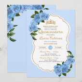 Baby Blue Rozen White en Gold Elegant Quinceanera Kaart (Voorkant / Achterkant)