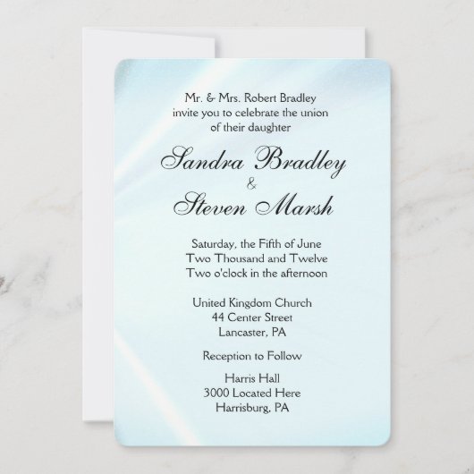 Baby Blue Satin Wedding Invitations 5 x 7 inch Kaart (Voorkant)