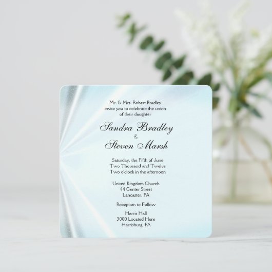 Baby Blue Satin Wedding Invitations Kaart (Staand voorkant)