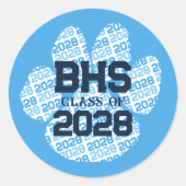 Baby Blue School Initiaal Jaar Afstuderen Pawprint Ronde Sticker (Voorkant)