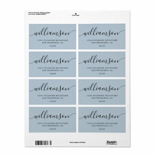 Baby Blue Script Family Retouradres Etiket (Full Sheet)