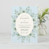 Baby Blue Serene Bloemige Bruiloft Kaart (Staand voorkant)