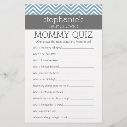 Baby Blue Shower Game - Wie kent mama beste Quiz (Voorkant)