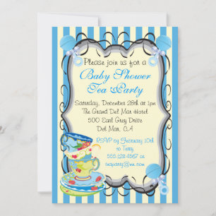 Baby Blue Shower Victoriaans Tea Party Uitnodiging