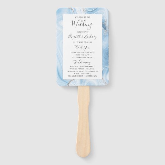 Baby Blue Silver Agaat huwelijksprogramma Handwaaier (Voorkant)