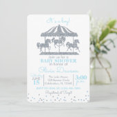 Baby Blue & Silver Carousel Boy Baby shower Kaart (Staand voorkant)
