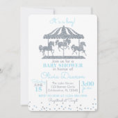 Baby Blue & Silver Carousel Boy Baby shower Kaart (Voorkant)