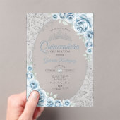 Baby Blue Silver Floral Quinceanera Acryl Uitnodigingen (Insitu (Draagbaar))