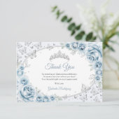 Baby Blue Silver Floral Quinceanera Bedankkaart (Staand voorkant)