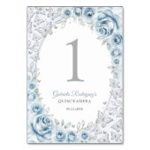 Baby Blue Silver Floral Quinceanera Kaart (Achterkant)