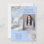 Baby Blue Silver Glitter Photo Afstuderen Kaart (Voorkant)