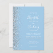Baby Blue Silver Glitter Photo QR Code Wedding Kaart (Voorkant)