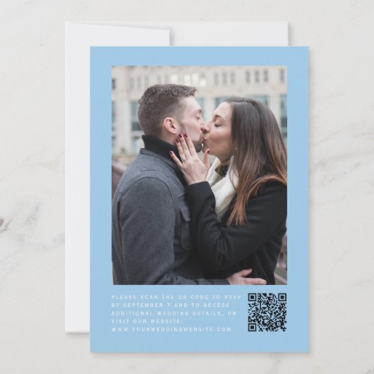 Baby Blue Silver Glitter Photo QR Code Wedding Kaart (Achterkant)