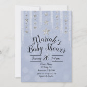 Baby Blue & Silver Glitter Stars Baby shower Kaart (Voorkant)