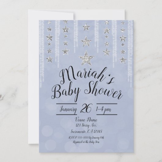 Baby Blue & Silver Glitter Stars Baby shower Kaart (Voorkant)