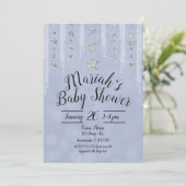 Baby Blue & Silver Glitter Stars Baby shower Kaart (Staand voorkant)