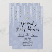 Baby Blue & Silver Glitter Stars Baby shower Kaart (Voorkant / Achterkant)