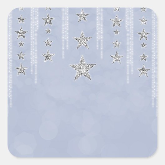 Baby Blue & Silver Glitter Stars Sweet 16 Party Vierkante Sticker (Voorkant)