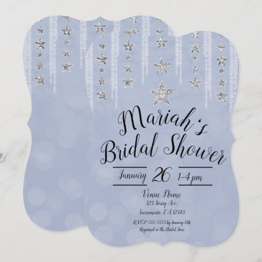 Baby Blue & Silver Glitter Stars Vrijgezellenfeest Kaart (Voorkant / Achterkant)
