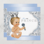 Baby Blue Silver Prince Baby shower Kaart (Voorkant / Achterkant)