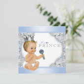 Baby Blue Silver Prince Baby shower Kaart (Staand voorkant)