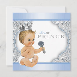 Baby Blue Silver Prince Baby shower Kaart