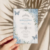 Baby Blue Silver Quinceañera Vlinder Geometrisch Kaart