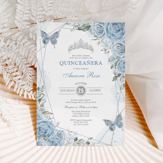 Baby Blue Silver Quinceañera Vlinder Geometrisch Kaart