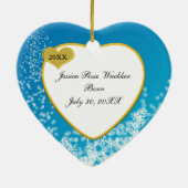 Baby Blue Snowflake Baby's eerste kerstfoto Keramisch Ornament (Achterkant)