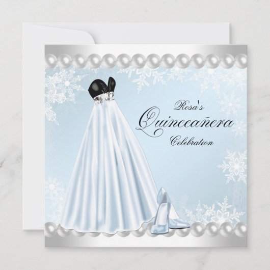 Baby Blue Snowflake Quinceanera Kaart (Voorkant)