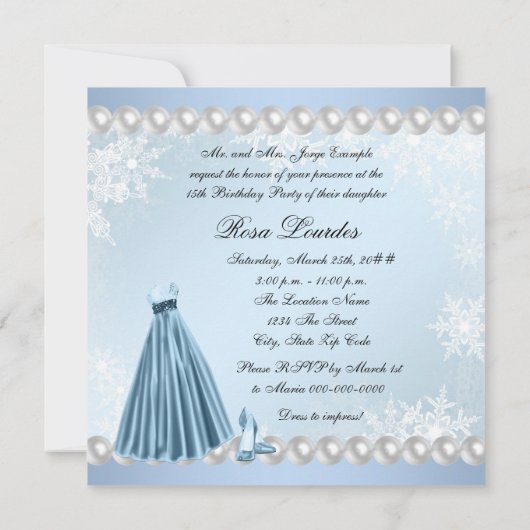 Baby Blue Snowflake Quinceanera Uitnodigingen (Achterkant)