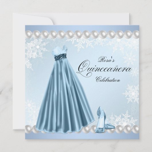 Baby Blue Snowflake Quinceanera Uitnodigingen (Voorkant)
