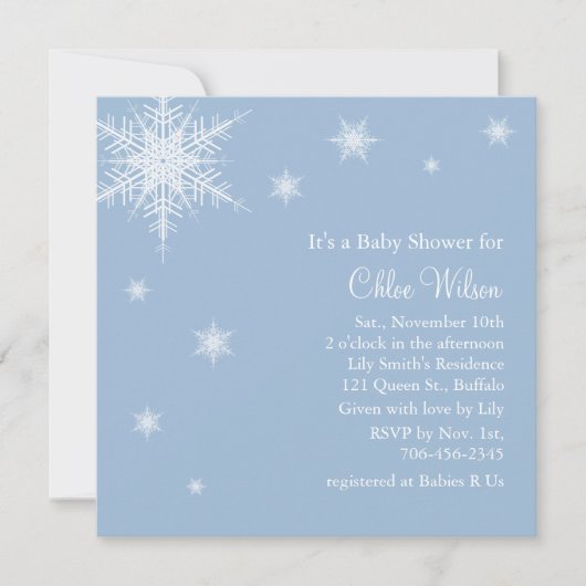 Baby Blue Snowflakes Shower Invitation Kaart (Voorkant)