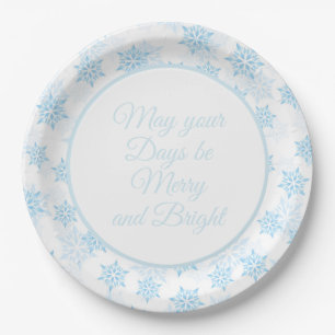 Baby Blue Snowflakes White Merry Bright Kerstmis Papieren Bordje