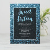 Baby blue sparkles Sweet 16 elegant script Kaart (Staand voorkant)