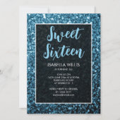 Baby blue sparkles Sweet 16 elegant script Kaart (Voorkant)
