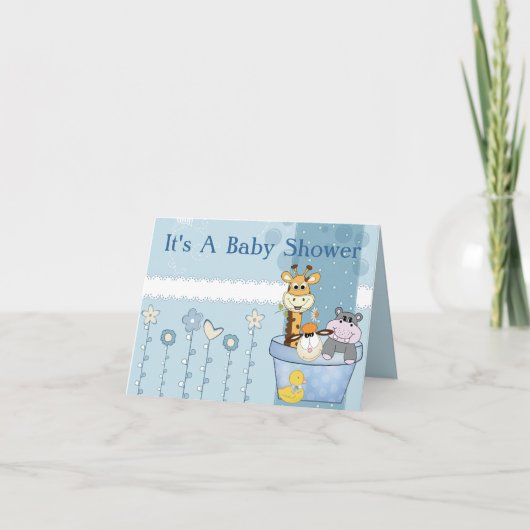 Baby Blue Stippen Animals Flowers Baby shower (Voorkant)