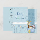 Baby Blue Stippen Animals Flowers Baby shower Kaart (Voorkant / Achterkant)