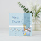 Baby Blue Stippen Animals Flowers Baby shower Kaart (Staand voorkant)