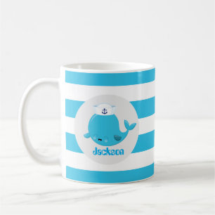 Baby blue strand whale naam monogram mok toevoegen