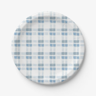 Baby Blue Strepen Geruite Patroon Papieren Bordje