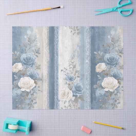 Baby Blue Stripe & Lace Tissuepapier (Craft)