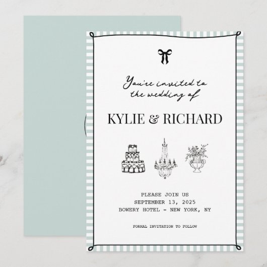 Baby Blue Striped Edge Bewaar de datum Kaart (Voorkant / Achterkant)