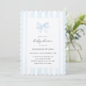 Baby Blue Stripes & Bow Baby shower Kaart (Staand voorkant)