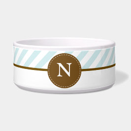 Baby Blue Stripes Custom Monogram Pet Bowl Voerbakje